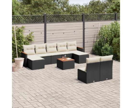 vidaXL 10-cz. zestaw wypoczynkowy do ogrodu, poduszki czarny rattan PE Dārza mēbeļu komplekti