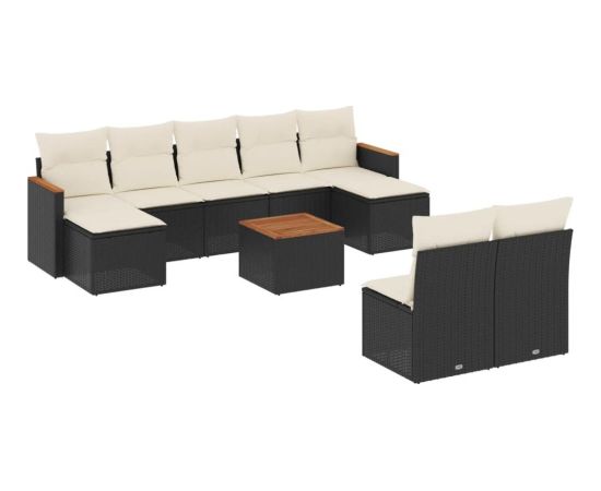 vidaXL 10-cz. zestaw wypoczynkowy do ogrodu, poduszki czarny rattan PE Dārza mēbeļu komplekti