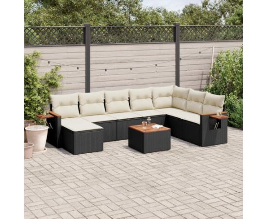 vidaXL 9-cz. zestaw wypoczynkowy do ogrodu, z poduszkami, czarny Dārza mēbeļu komplekti