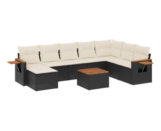 vidaXL 9-cz. zestaw wypoczynkowy do ogrodu, z poduszkami, czarny Dārza mēbeļu komplekti