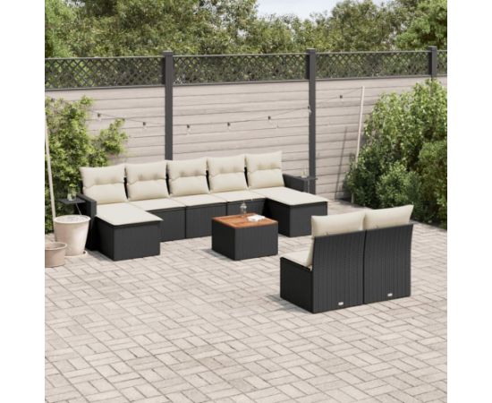 vidaXL 10-cz. zestaw wypoczynkowy do ogrodu, poduszki czarny rattan PE Dārza mēbeļu komplekti