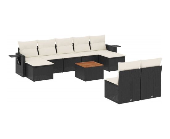 vidaXL 10-cz. zestaw wypoczynkowy do ogrodu, poduszki czarny rattan PE Dārza mēbeļu komplekti