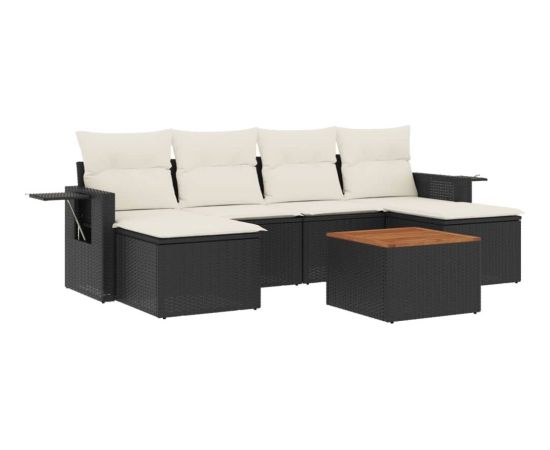 vidaXL 7-cz. zestaw wypoczynkowy do ogrodu, z poduszkami, czarny Dārza mēbeļu komplekti