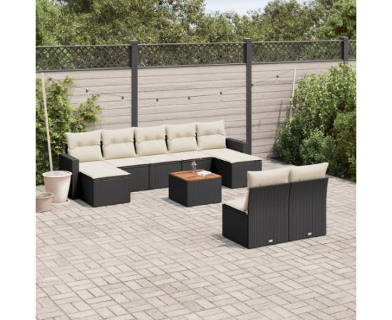 vidaXL 10-cz. zestaw wypoczynkowy do ogrodu, z poduszkami, czarny Dārza mēbeļu komplekti