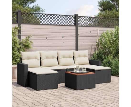 vidaXL 7-cz. zestaw wypoczynkowy do ogrodu, z poduszkami, czarny Dārza mēbeļu komplekti