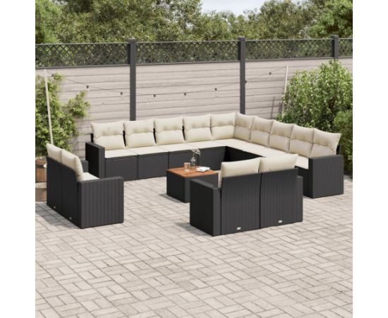 vidaXL 14-cz. zestaw wypoczynkowy do ogrodu, poduszki czarny rattan PE Dārza mēbeļu komplekti