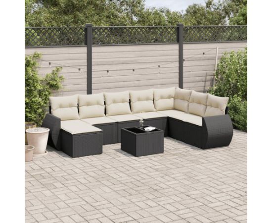 vidaXL 9-cz. zestaw wypoczynkowy do ogrodu, z poduszkami, czarny Dārza mēbeļu komplekti