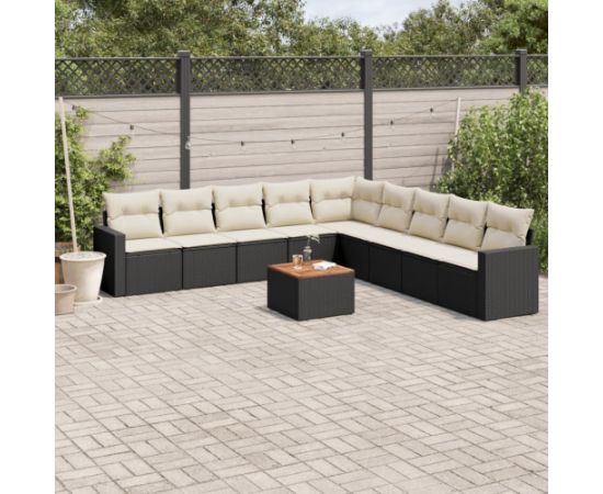 vidaXL 10-cz. zestaw wypoczynkowy do ogrodu, poduszki czarny rattan PE Dārza mēbeļu komplekti