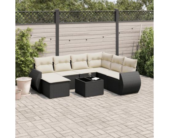 vidaXL 8-cz. zestaw wypoczynkowy do ogrodu, z poduszkami, czarny Dārza mēbeļu komplekti