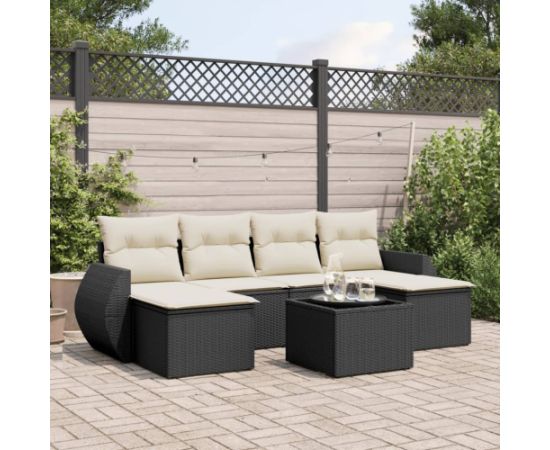 vidaXL 7-cz. zestaw wypoczynkowy do ogrodu, z poduszkami, czarny Dārza mēbeļu komplekti