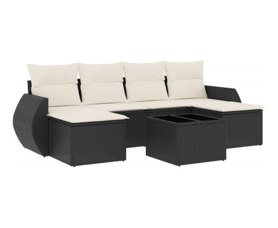 vidaXL 7-cz. zestaw wypoczynkowy do ogrodu, z poduszkami, czarny Dārza mēbeļu komplekti