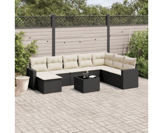 vidaXL 9-cz. zestaw wypoczynkowy do ogrodu, z poduszkami, czarny Dārza mēbeļu komplekti