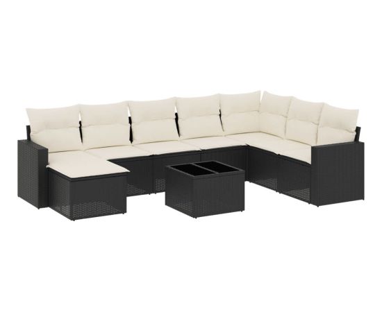 vidaXL 9-cz. zestaw wypoczynkowy do ogrodu, z poduszkami, czarny Dārza mēbeļu komplekti