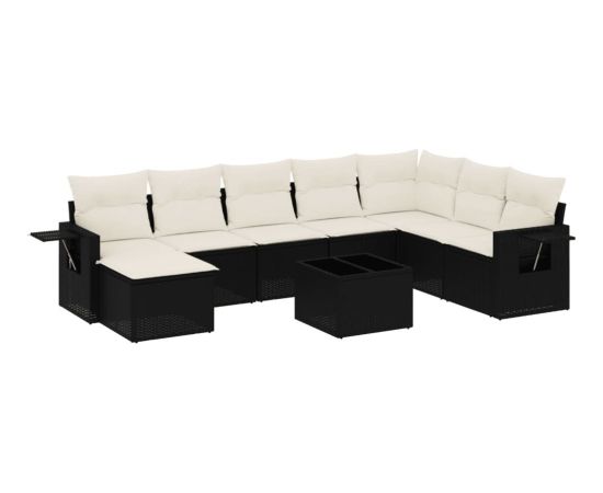 vidaXL 9-cz. zestaw wypoczynkowy do ogrodu, z poduszkami, czarny Dārza mēbeļu komplekti