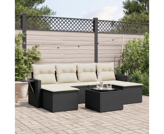 vidaXL 7-cz. zestaw wypoczynkowy do ogrodu, z poduszkami, czarny Dārza mēbeļu komplekti