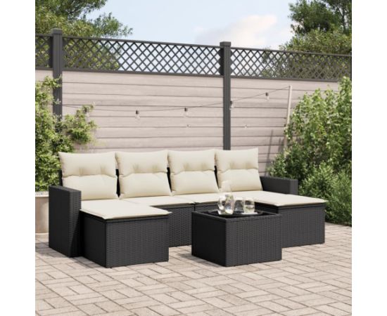 vidaXL 7-cz. zestaw wypoczynkowy do ogrodu, z poduszkami, czarny Dārza mēbeļu komplekti