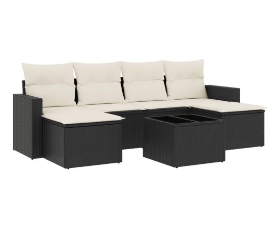 vidaXL 7-cz. zestaw wypoczynkowy do ogrodu, z poduszkami, czarny Dārza mēbeļu komplekti