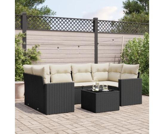 vidaXL 7-cz. zestaw wypoczynkowy do ogrodu, z poduszkami, czarny Dārza mēbeļu komplekti