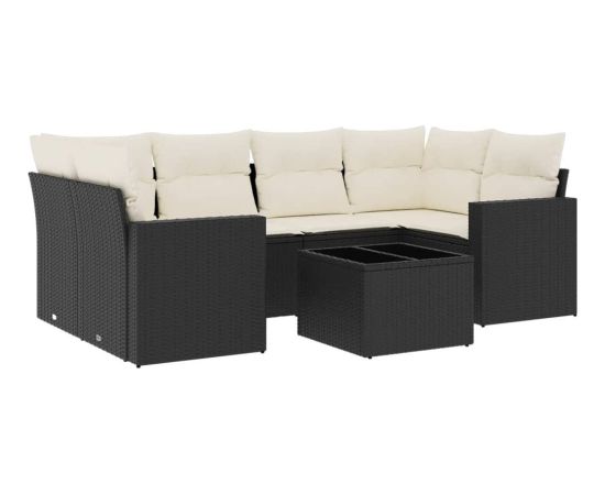 vidaXL 7-cz. zestaw wypoczynkowy do ogrodu, z poduszkami, czarny Dārza mēbeļu komplekti