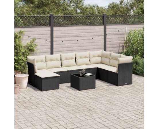 vidaXL 9-cz. zestaw wypoczynkowy do ogrodu, z poduszkami, czarny Dārza mēbeļu komplekti