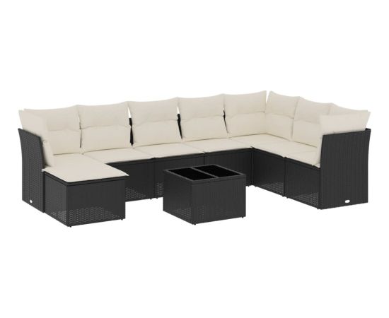 vidaXL 9-cz. zestaw wypoczynkowy do ogrodu, z poduszkami, czarny Dārza mēbeļu komplekti