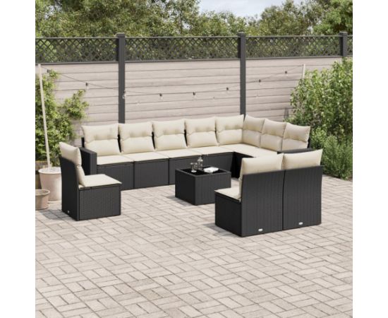 vidaXL 11-cz. zestaw wypoczynkowy do ogrodu, poduszki czarny rattan PE Dārza mēbeļu komplekti