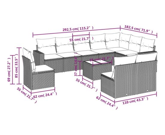 vidaXL 11-cz. zestaw wypoczynkowy do ogrodu, poduszki czarny rattan PE Dārza mēbeļu komplekti