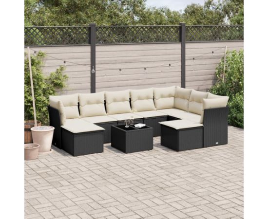 vidaXL 10-cz. zestaw wypoczynkowy do ogrodu, poduszki czarny rattan PE Dārza mēbeļu komplekti