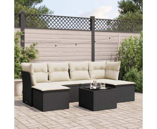 vidaXL 7-cz. zestaw wypoczynkowy do ogrodu, z poduszkami, czarny Dārza mēbeļu komplekti