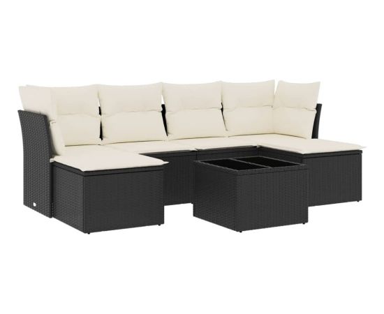 vidaXL 7-cz. zestaw wypoczynkowy do ogrodu, z poduszkami, czarny Dārza mēbeļu komplekti