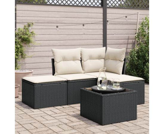 vidaXL 5-cz. zestaw wypoczynkowy do ogrodu, poduszki, czarny rattan PE Dārza mēbeļu komplekti