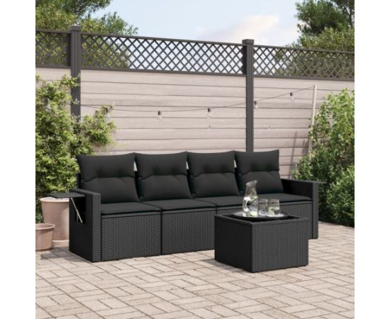 vidaXL 5-cz. zestaw wypoczynkowy do ogrodu, poduszki, czarny rattan PE Dārza mēbeļu komplekti