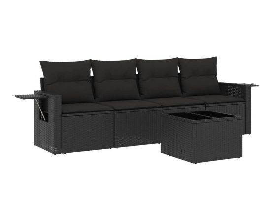 vidaXL 5-cz. zestaw wypoczynkowy do ogrodu, poduszki, czarny rattan PE Dārza mēbeļu komplekti