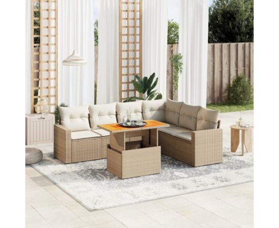 vidaXL vidaXL 7-cz. zestaw wypoczynkowy do ogrodu, z poduszkami, beżowy Dārza mēbeļu komplekti