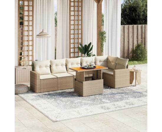 vidaXL vidaXL 7-cz. zestaw wypoczynkowy do ogrodu, z poduszkami, beżowy Dārza mēbeļu komplekti