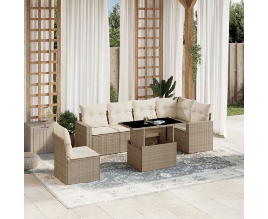 vidaXL vidaXL 7-cz. zestaw wypoczynkowy do ogrodu, z poduszkami, beżowy Dārza mēbeļu komplekti