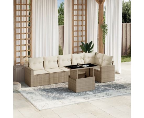 vidaXL vidaXL 7-cz. zestaw wypoczynkowy do ogrodu, z poduszkami, beżowy Dārza mēbeļu komplekti