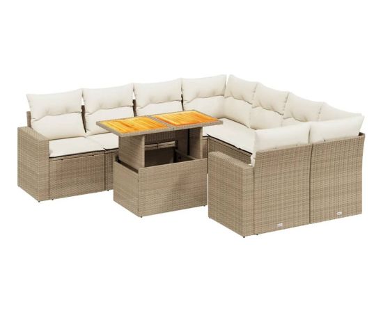 vidaXL 9-cz. zestaw mebli ogrodowych z poduszkami, beżowy, polirattan Dārza mēbeļu komplekti