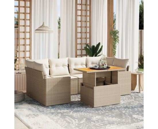 vidaXL 7-cz. zestaw wypoczynkowy do ogrodu, z poduszkami, beżowy Dārza mēbeļu komplekti