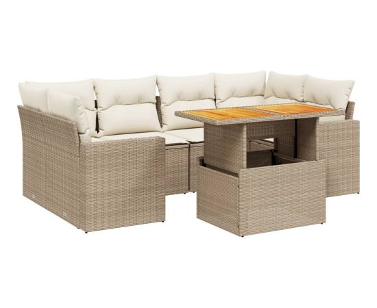 vidaXL 7-cz. zestaw wypoczynkowy do ogrodu, z poduszkami, beżowy Dārza mēbeļu komplekti