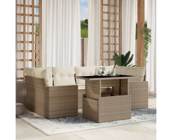 vidaXL 7-cz. zestaw wypoczynkowy do ogrodu, z poduszkami, beżowy Dārza mēbeļu komplekti