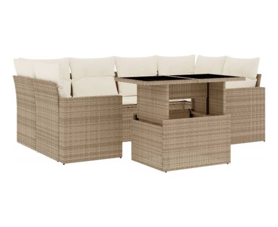 vidaXL 7-cz. zestaw wypoczynkowy do ogrodu, z poduszkami, beżowy Dārza mēbeļu komplekti