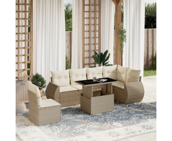 vidaXL vidaXL 7-cz. zestaw wypoczynkowy do ogrodu, z poduszkami, beżowy Dārza mēbeļu komplekti