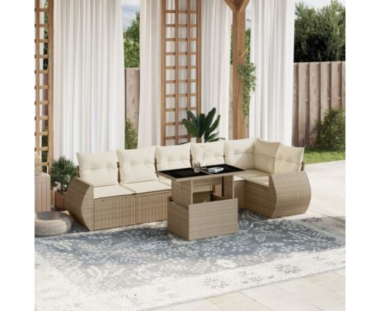 vidaXL vidaXL 7-cz. zestaw wypoczynkowy do ogrodu, z poduszkami, beżowy Dārza mēbeļu komplekti