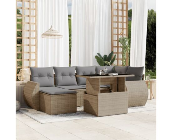 vidaXL vidaXL 7-cz. zestaw wypoczynkowy do ogrodu, z poduszkami, beżowy Dārza mēbeļu komplekti