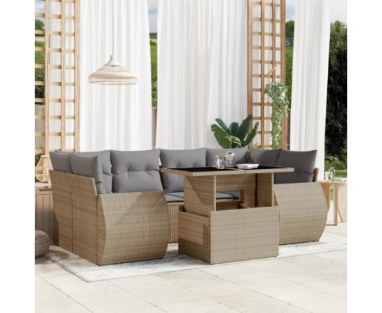 vidaXL vidaXL 7-cz. zestaw wypoczynkowy do ogrodu, z poduszkami, beżowy Dārza mēbeļu komplekti