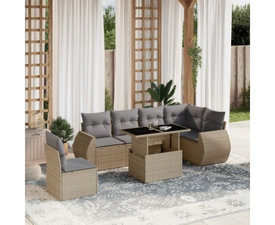 vidaXL vidaXL 7-cz. zestaw wypoczynkowy do ogrodu, z poduszkami, beżowy Dārza mēbeļu komplekti