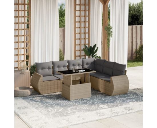 vidaXL vidaXL 7-cz. zestaw wypoczynkowy do ogrodu, z poduszkami, beżowy Dārza mēbeļu komplekti