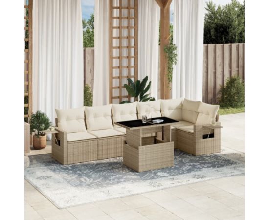 vidaXL vidaXL 7-cz. zestaw wypoczynkowy do ogrodu, z poduszkami, beżowy Dārza mēbeļu komplekti