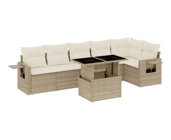 vidaXL vidaXL 7-cz. zestaw wypoczynkowy do ogrodu, z poduszkami, beżowy Dārza mēbeļu komplekti